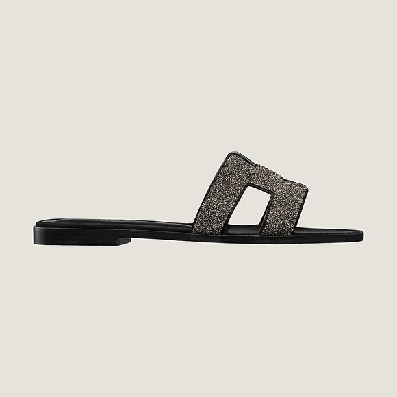 Hermes Noir Oran Goatskin Crystal Detail Sandal - Picture 10 of 13